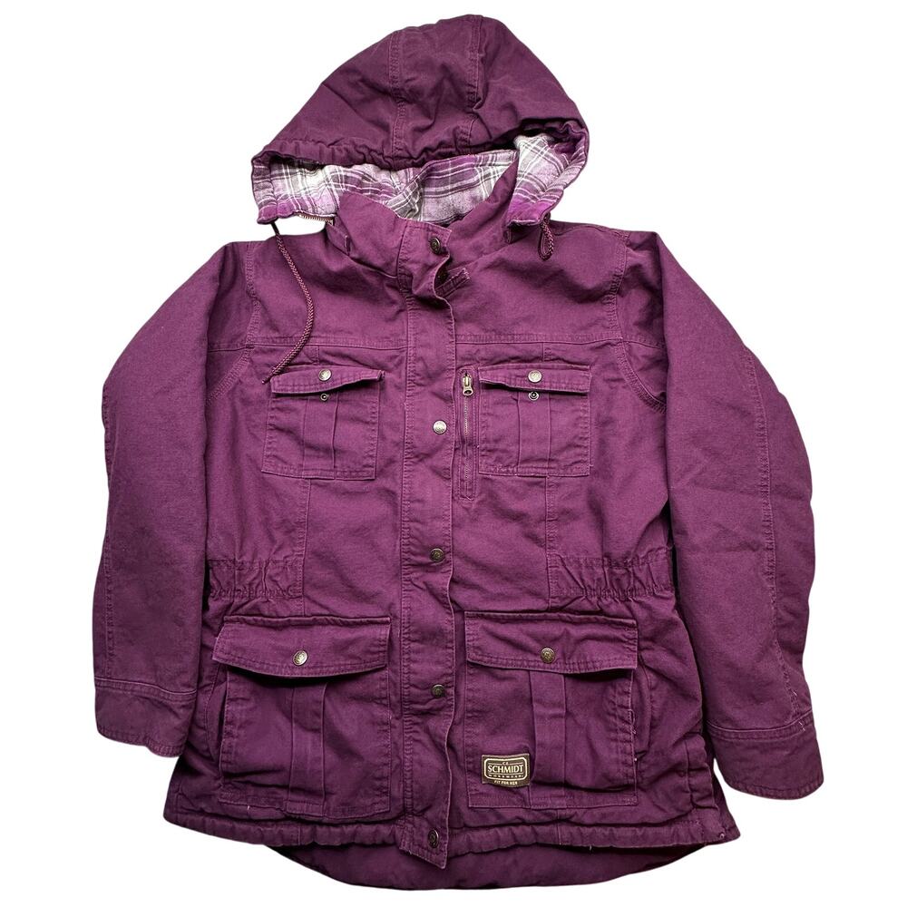 CE Schmidt Workwear Duck Canvas Barn Chore Coat Women Large Purple Hooded